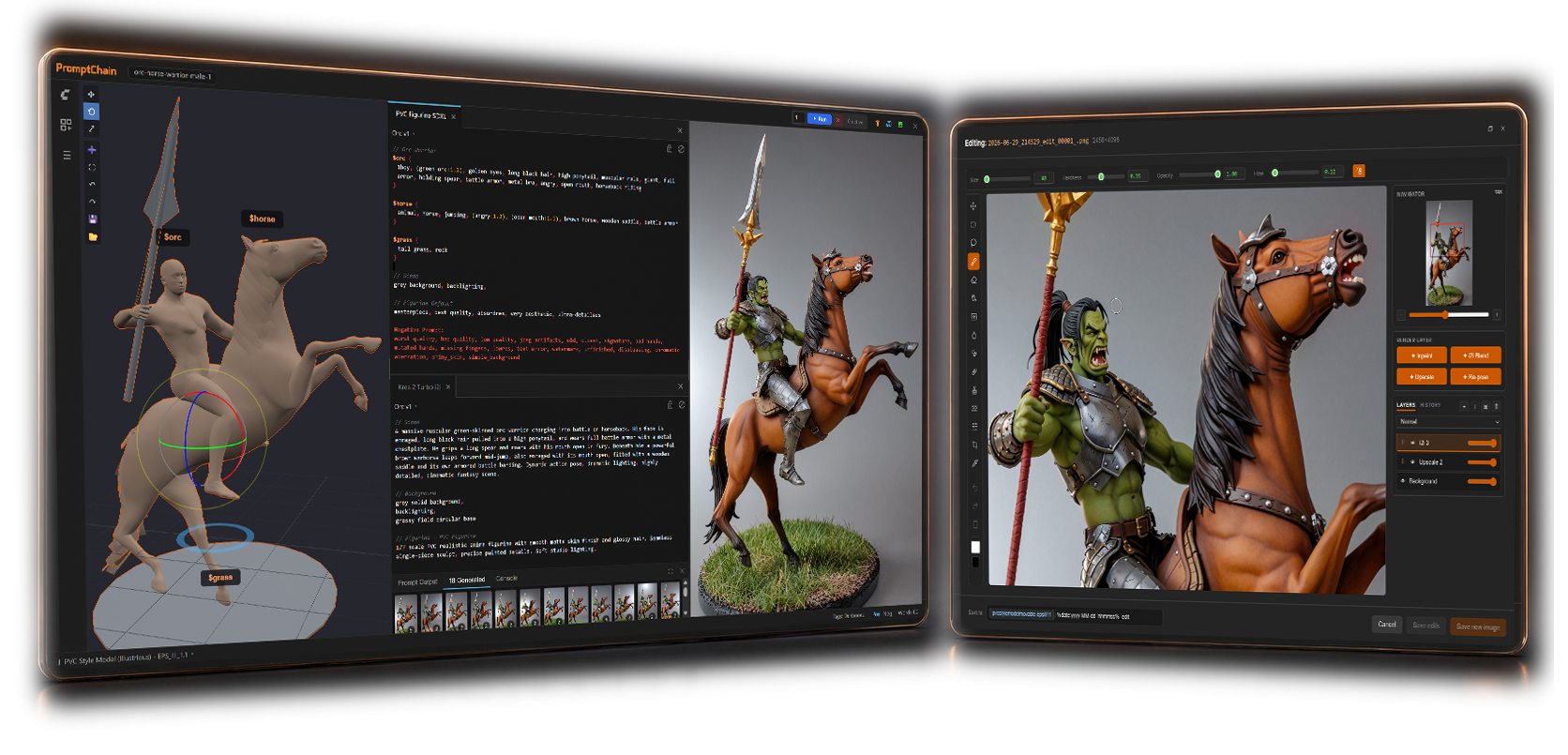 PromptChain: 3D posing, structured prompt authoring, and layered editing in ComfyUI