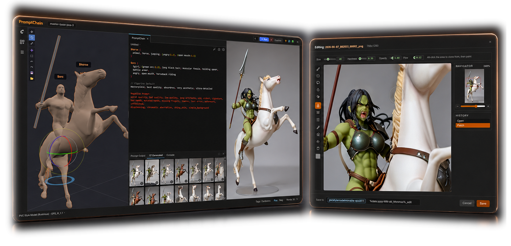 PromptChain: 3D posing, structured prompt authoring, and layered editing in ComfyUI